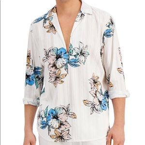 INCMen's Jacquard Stripes with PrintedFloralsShirt